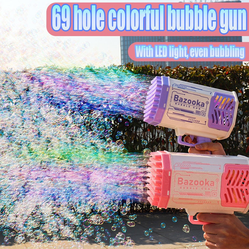Bubble Gun Rocket 69 Holes Soap Bubbles Machine Gun Shape Automatic 